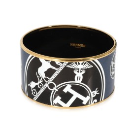 Hermès Confettis d'Ex Libris Gold Plated Extra Wide Enamel Bracelet (62MM)