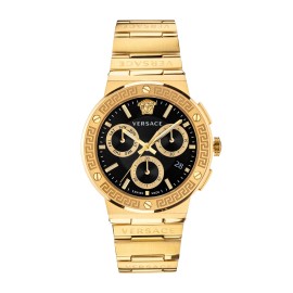 Greca Logo Chrono 43MM IP Yellow Gold Case Black Guilloché Dial Mens Watch